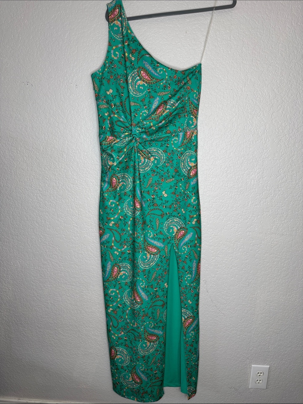 NWT Hale Bob One Shoulder Paisley Maxi Dress Large Slit - Picture 2 of 9